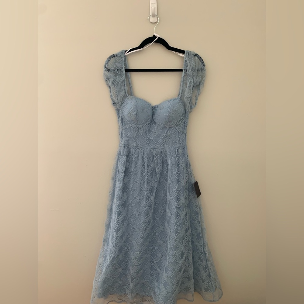Lulu's Sky Blue Lace Midi Dress